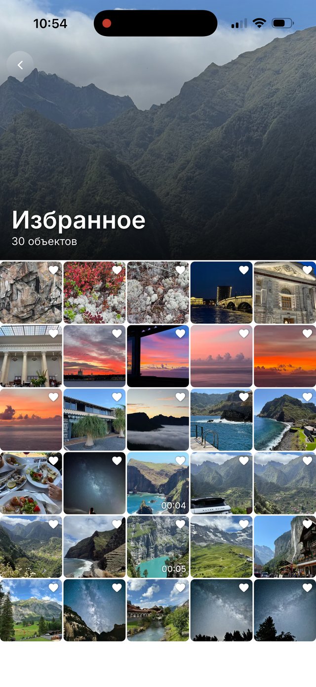 Экран приложения: альбом Избранное